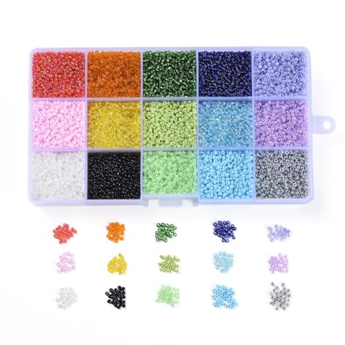 Wisafory 15 Farben Glas-Rocailles Perlen Set Glasperlen Bastelperlen Bunte Perlen Bastelset zum auffädeln Miniperlen Pony-Perlen für DIY Armbänder, Halsketten, Basteln, Schmuckherstellung 3mm von Wisafory