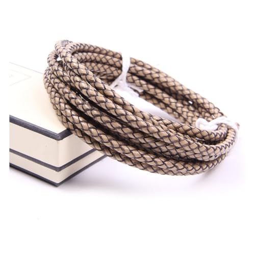 Wisafory 1M Lederschnur Rund Lederband aus echtem Leder Geflochtener Schnurseil 3-8mm Rindslederschnüre für Retro-Armbänder Halsketten Schmuckherstellung Geschenkverpackungen Khaki 4mm von Wisafory