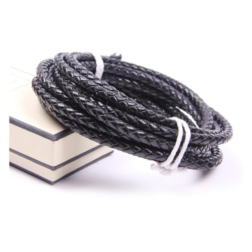 Wisafory 1M Lederschnur Rund Lederband aus echtem Leder Geflochtener Schnurseil 3-8mm Rindslederschnüre für Retro-Armbänder Halsketten Schmuckherstellung Geschenkverpackungen Schwarz 4mm von Wisafory