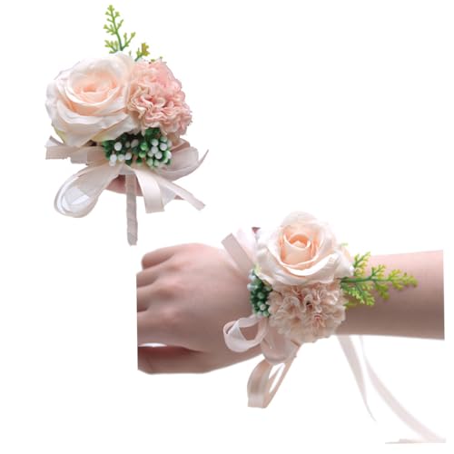 Wisafory 2 Stück Handgelenk Blume Corsage Boutonniere Set Hochzeit Ansteckblumen Braut Brautjungfer Blume Armband Knopflochblumen Brautschmuck Accessoires für Hochzeit Abschlussball Hellrosa von Wisafory