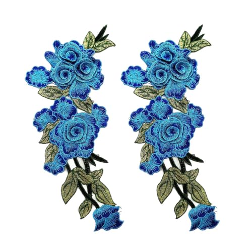 Wisafory 2 Stück Patches zum Aufbügeln Blumen Stickerei Applikation Bestickte Flicken zum Aufnäher Patches Applikationsflecken für T-Shirt Jeans Hut Kleidung Mütze Schuhe Handarbeiten Blau von Wisafory