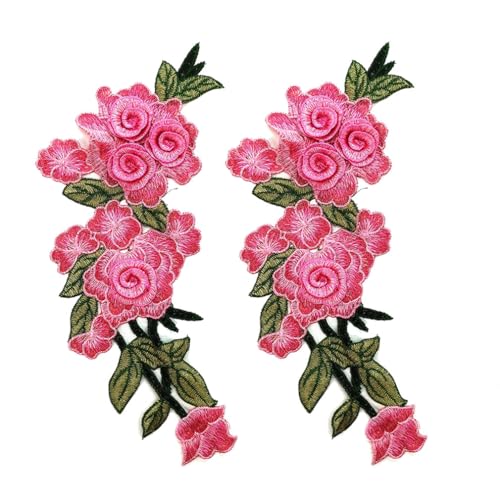 Wisafory 2 Stück Patches zum Aufbügeln Blumen Stickerei Applikation Bestickte Flicken zum Aufnäher Patches Applikationsflecken für T-Shirt Jeans Hut Kleidung Mütze Schuhe Handarbeiten Rosa von Wisafory