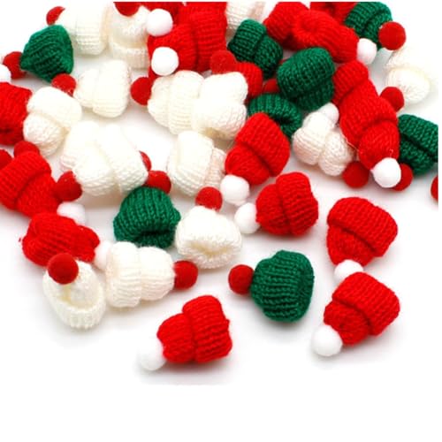 Wisafory 20 Stück Mini Weihnachtsmütze Strickmützen Kleine Puppenmütze Lutscher Mütze Weinflasche Topper Puppenhut Nikolausmützen Weihnachtshut für DIY Weihnachtsschmuck Farbmischung von Wisafory