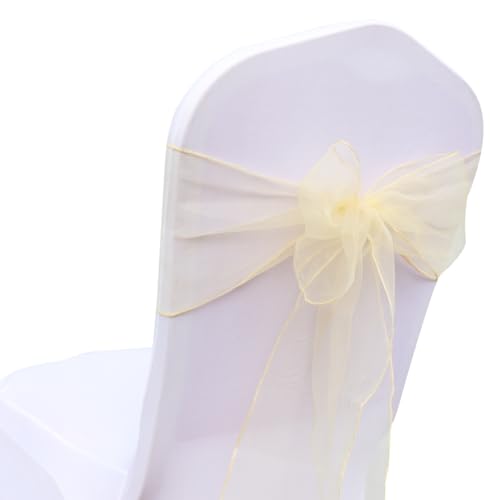 Wisafory 20 Stück Organza Stuhlschleifen Hochzeit Stuhlschärpen Stuhlbezug Schleifen Stuhl Schärpen Organzaband Schleifenband Tüll Stuhl Rücken Bögen für Hochzeit Party Deko Champagner von Wisafory