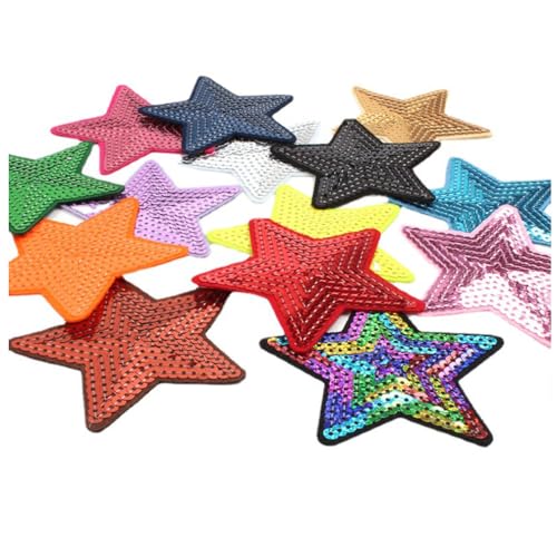 Wisafory 20 Stück Stern Patches Pailletten Appliques Bestickter Aufnäher Aufbügeln Flicken Applikation Bügelbild Stickerei Herzen Patches für Kleidung Hüte Taschen Schuhe Gemischt-Stern von Wisafory