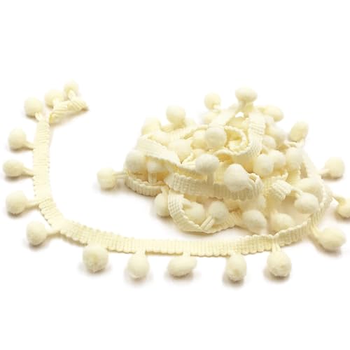 Wisafory 20 Yards Pompon Borte Dekoband Bommelborte Bommelband Fransenband Pomponborte zum Nähen Bommel Fringe Trim Pom Poms Zierborte Nähband für DIY Basteln Kleidung Dekoration Beige von Wisafory