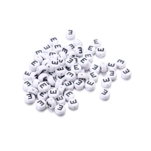 Wisafory 200 Stück Buchstabenperlen Rund Buchstaben Perlen zum Auffädeln Weiß A-Z Spacer Beads mit Loch zum Auffädeln DIY Handwerk Armbänder Halsketten Schmuckherstellung, Individueller Brief E von Wisafory