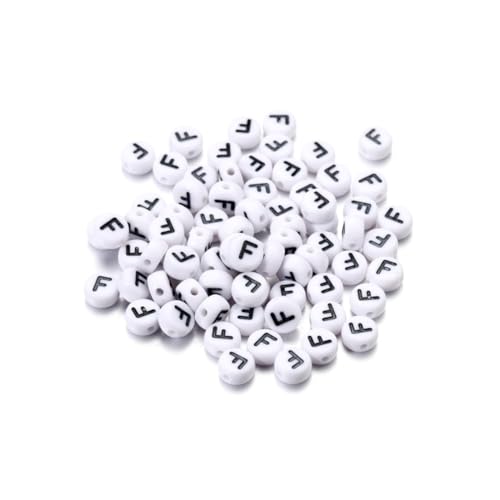 Wisafory 200 Stück Buchstabenperlen Rund Buchstaben Perlen zum Auffädeln Weiß A-Z Spacer Beads mit Loch zum Auffädeln DIY Handwerk Armbänder Halsketten Schmuckherstellung, Individueller Brief F von Wisafory