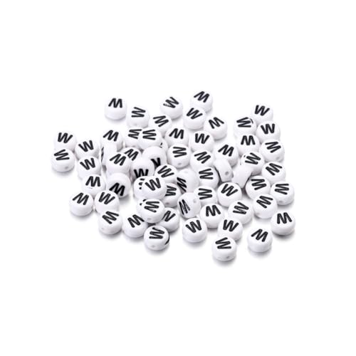 Wisafory 200 Stück Buchstabenperlen Rund Buchstaben Perlen zum Auffädeln Weiß A-Z Spacer Beads mit Loch zum Auffädeln DIY Handwerk Armbänder Halsketten Schmuckherstellung, Individueller Brief W von Wisafory