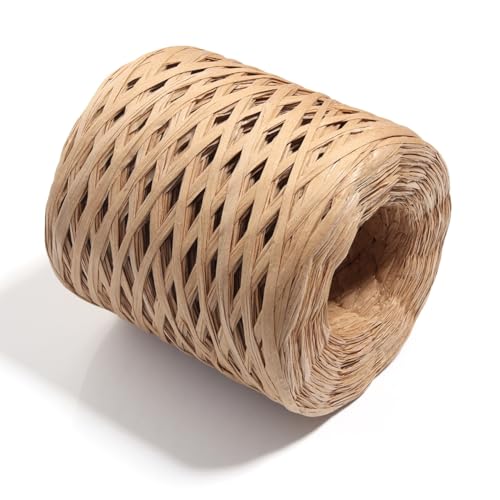 Wisafory 200 m Bastband Bunt Papierbänder Raffia Paper Schnur Geschenkband Papier Bindfäden Häkeln Bast Band für DIY Basteln Geschenkverpackung Weben Weihnachten Dekoration Hellbraun von Wisafory