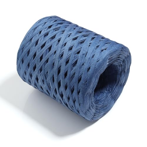 Wisafory 200 m Bastband Bunt Papierbänder Raffia Paper Schnur Geschenkband Papier Bindfäden Häkeln Bast Band für DIY Basteln Geschenkverpackung Weben Weihnachten Dekoration Marineblau von Wisafory