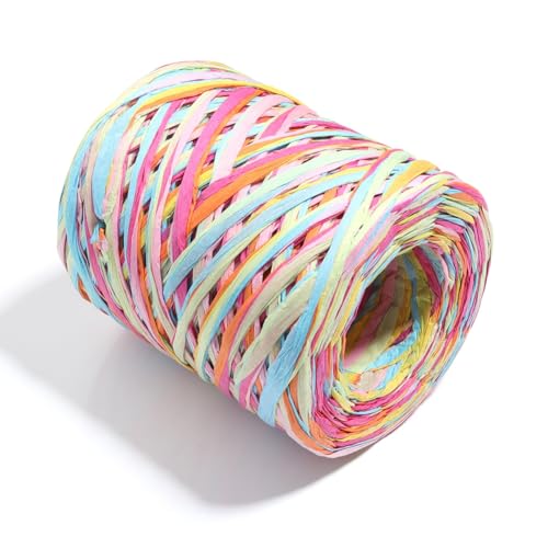 Wisafory 200 m Bastband Bunt Papierbänder Raffia Paper Schnur Geschenkband Papier Bindfäden Häkeln Bast Band für DIY Basteln Geschenkverpackung Weben Weihnachten Dekoration Mischfarben 2 von Wisafory