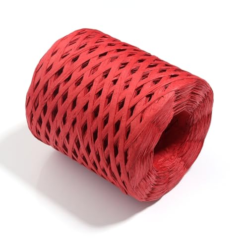 Wisafory 200 m Bastband Bunt Papierbänder Raffia Paper Schnur Geschenkband Papier Bindfäden Häkeln Bast Band für DIY Basteln Geschenkverpackung Weben Weihnachten Dekoration Rot von Wisafory