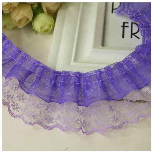 Wisafory 20M Spitzenband Rüschenband Spitzenborte Spitzenbesatz Lace Trim Rüschenbesatz Stoffband Dekoband Elastisch Vintage Rüschen Spitzenband für Nähen Handwerk 4.5cm Lila 20m von Wisafory