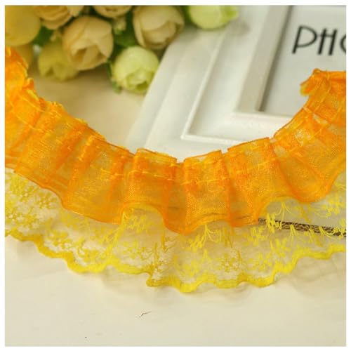 Wisafory 20M Spitzenband Rüschenband Spitzenborte Spitzenbesatz Lace Trim Rüschenbesatz Stoffband Dekoband Elastisch Vintage Rüschen Spitzenband für Nähen Handwerk 4.5cm Orange 20m von Wisafory