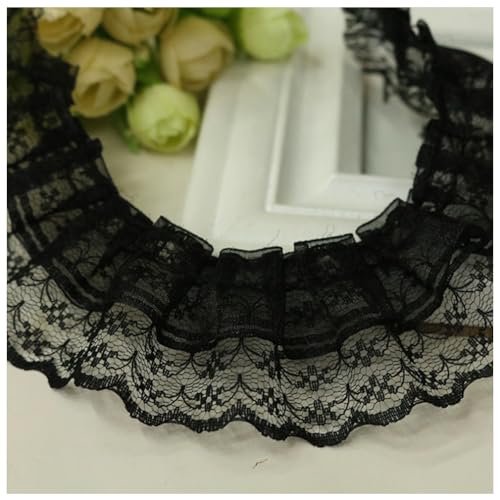 Wisafory 20M Spitzenband Rüschenband Spitzenborte Spitzenbesatz Lace Trim Rüschenbesatz Stoffband Dekoband Elastisch Vintage Rüschen Spitzenband für Nähen Handwerk 4.5cm Schwarz von Wisafory