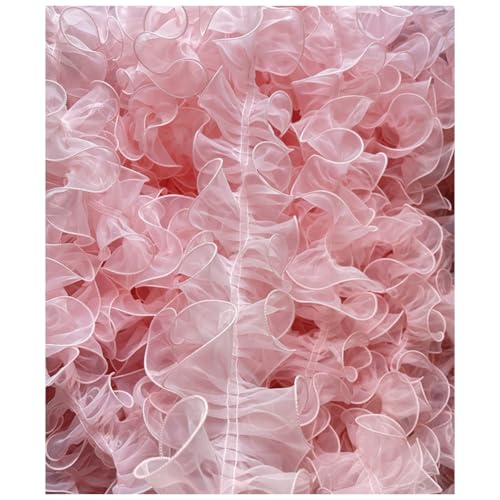 Wisafory 3 Yards 11cm Plissiertes Organzaband Rüschen Spitzenborte mit Perlen Organza Spitzenband Tüll Spitzenstoff Spitzenbordüre für Applikationen Kleidung DIY Nähen Basteln Hellrosa 5# von Wisafory