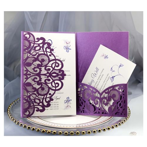 Wisafory 30 Stück Einladungskarten Hochzeit Einladung Karten mit Brautduschen Verlobungskarten Blankoeinsatz und Umschläge Hochzeitseinladungskarten Set für Hochzeit Geburtstag Lila von Wisafory