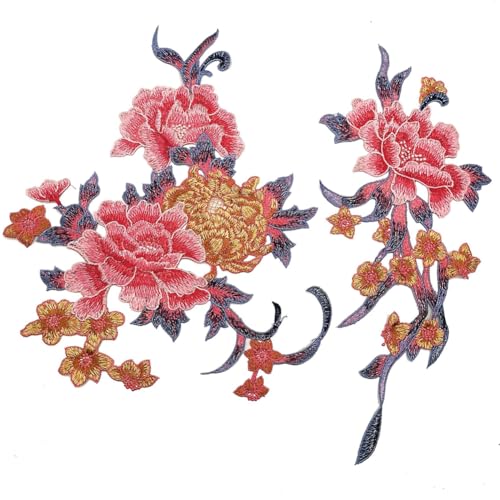 Wisafory 4 Stück Blume Stickerei Patch Spitzenapplikation Bunte Blumenstickerei Kragen Applikation Stickerei-Patches für DIY Handwerk Kleidung Hochzeit Braut Kleid Rosa kleine Blüte+Rosa große Blüte von Wisafory