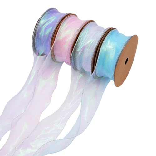 Wisafory 40 Yards Organzaband Dekoband Geschenkband Schimmernd Organza Band mit Drahtkante Schleifenband Stoffband Organza Bänder Bastelband für Blumensträuße Geschenkverpackung 4 Farben 4cm von Wisafory