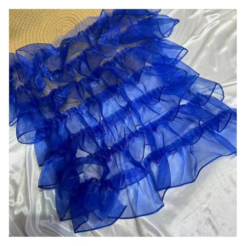 Wisafory 45 cm Breit Chiffon Stoff Rüschen-Spitzenborte Glitter Spitzenband Nähzubehör Handarbeit Tüllstoff für DIY Handwerk Nähen Basteln Hochzeitskleid Partyzubehör Kleidung Blau 1 Yard von Wisafory