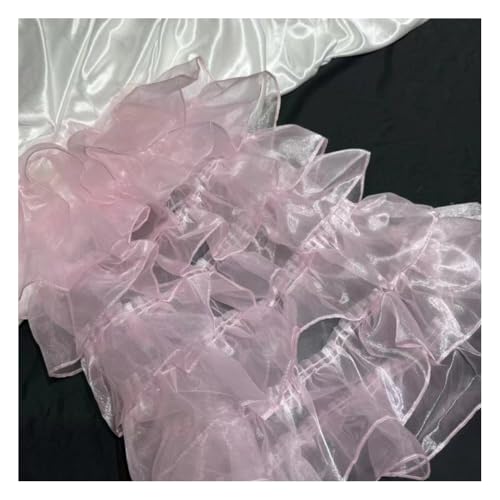 Wisafory 45 cm Breit Chiffon Stoff Rüschen-Spitzenborte Glitter Spitzenband Nähzubehör Handarbeit Tüllstoff für DIY Handwerk Nähen Basteln Hochzeitskleid Partyzubehör Kleidung Hellrosa 2 Yards von Wisafory