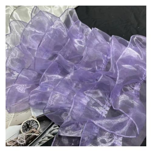 Wisafory 45 cm Breit Chiffon Stoff Rüschen-Spitzenborte Glitter Spitzenband Nähzubehör Handarbeit Tüllstoff für DIY Handwerk Nähen Basteln Hochzeitskleid Partyzubehör Kleidung Hellviolett 1 Yard von Wisafory