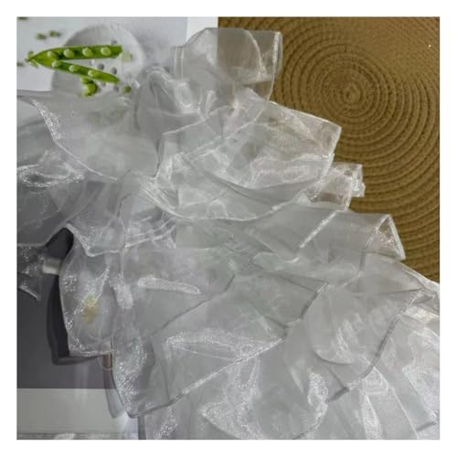 Wisafory 45 cm Breit Chiffon Stoff Rüschen-Spitzenborte Glitter Spitzenband Nähzubehör Handarbeit Tüllstoff für DIY Handwerk Nähen Basteln Hochzeitskleid Partyzubehör Kleidung Naturweiß 5 Yards von Wisafory