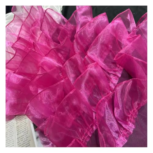 Wisafory 45 cm Breit Chiffon Stoff Rüschen-Spitzenborte Glitter Spitzenband Nähzubehör Handarbeit Tüllstoff für DIY Handwerk Nähen Basteln Hochzeitskleid Partyzubehör Kleidung Rosarot 2 Yards von Wisafory