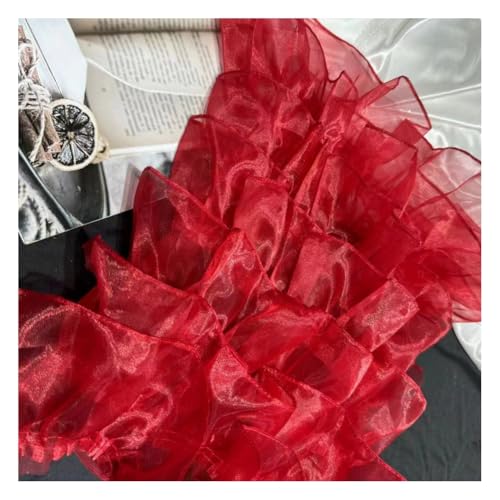 Wisafory 45 cm Breit Chiffon Stoff Rüschen-Spitzenborte Glitter Spitzenband Nähzubehör Handarbeit Tüllstoff für DIY Handwerk Nähen Basteln Hochzeitskleid Partyzubehör Kleidung Rot 2 Yards von Wisafory