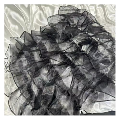 Wisafory 45 cm Breit Chiffon Stoff Rüschen-Spitzenborte Glitter Spitzenband Nähzubehör Handarbeit Tüllstoff für DIY Handwerk Nähen Basteln Hochzeitskleid Partyzubehör Kleidung Schwarz 5 Yards von Wisafory