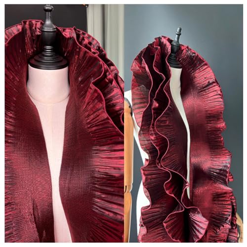 Wisafory 5 Meter Rüschen Spitzenborte Organza Rüschenstoff Plissee Chiffon Tüll Rüschen Trim Spitzenbordüre Spitzenbesatz zum Nähen Dekorative Zubehör für Kleid Tasche Trimmen Schwarz-Rot 5 Meter von Wisafory