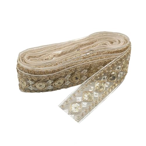 Wisafory 5 Yards Spitzenband Pailletten Einfassborte Spitze Borten Mesh Trim Lace Borte Band Applikation zum Nähen Bastelbedarf Dekorationen für Kleidung Gardine Vorhang 4.5cm Weiß von Wisafory