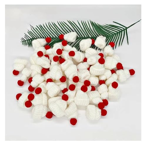 Wisafory 50 Stück Mini Weihnachtsmütze Strickmützen Kleine Puppenmütze Lutscher Mütze Weinflasche Topper Puppenhut Nikolausmützen Weihnachtshut für DIY Basteln Weihnachtsschmuck Weiß von Wisafory