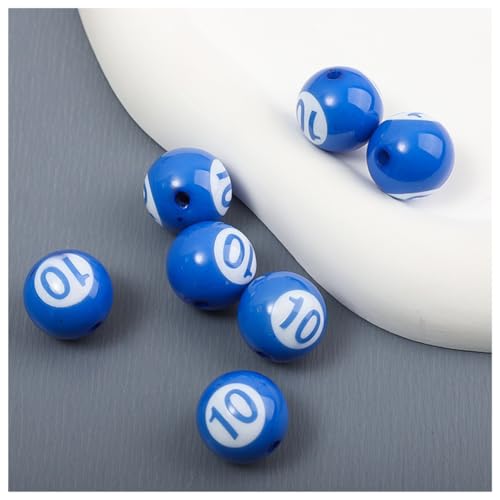 Wisafory 50 Stück Zahlenperlen Rund Acryl Nummern Perlen Billard Perlen mit Loch Bunt Bastelnperlen Abstandhalter Kugelperlen Schmuckperlen Acrylperlen für DIY Bastel Armbänder 16mm Blau von Wisafory