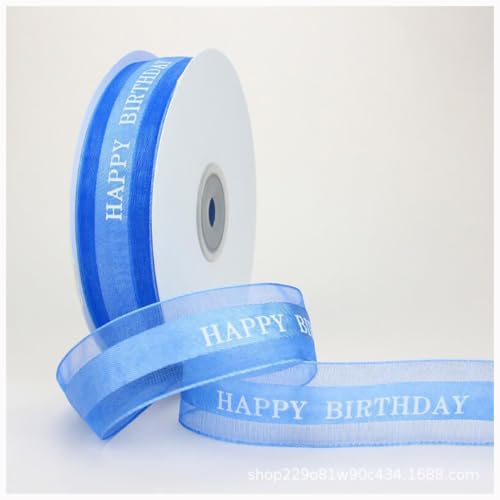 Wisafory 50 Yards Geschenkband Schleifenband Dekoband Satinband Stoffband Happy Birthday Bedrucktes Band Dekoration für Geburtstag Party Geschenkverpackung Blumensträuße 2. 5cm Blau 1# von Wisafory