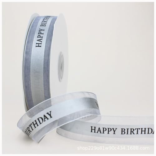 Wisafory 50 Yards Geschenkband Schleifenband Dekoband Satinband Stoffband Happy Birthday Bedrucktes Band Dekoration für Geburtstag Party Geschenkverpackung Blumensträuße 2. 5cm Hellgrau 1# von Wisafory