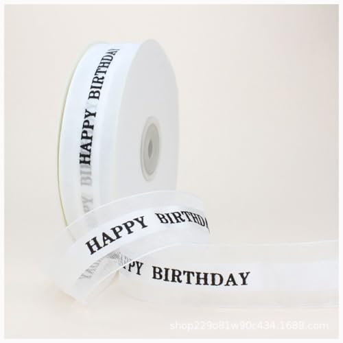 Wisafory 50 Yards Geschenkband Schleifenband Dekoband Satinband Stoffband Happy Birthday Bedrucktes Band Dekoration für Geburtstag Party Geschenkverpackung Blumensträuße 2. 5cm Weiß 1# von Wisafory