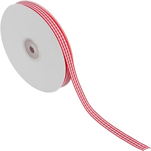 Wisafory 50 Yards Kariertes Band Rot und Weiß Karoband Geschenkband Schleifenband Klassische Kariert Bänder Dekoband Weihnachtsband Nähenband Gingham Trim Zierband Stoffband 10mm Breit von Wisafory