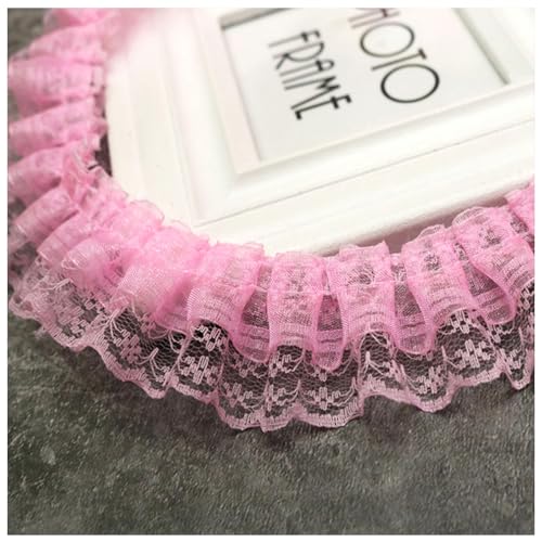 Wisafory 5M Spitzenband Rüschenband Spitzenborte Spitzenbesatz Lace Trim Rüschenbesatz Stoffband Dekoband Elastisch Vintage Rüschen Spitzenband für Nähen Handwerk 4.5cm Rosa 5m von Wisafory