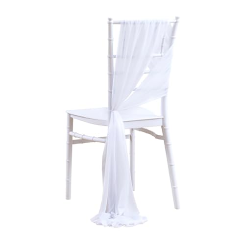 Wisafory 6 Stück Stuhl Husse Hochzeit Stuhlhussen Set Chiffon Stoff Stuhlbezug Stuhlschärpen Dekostoff Stuhl Band Stuhlhusse Dekoration für Hochzeit Zeremonie Event Party Weiß von Wisafory