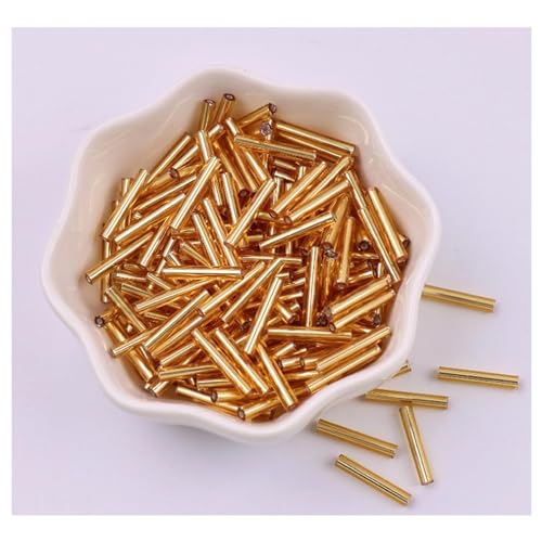 Wisafory 700pcs Glas Rocailles Perlen Röhrchen Stiftperlen Glass Bugle Beads Abstandsperlen Tube Beads Kleine Bastelperlen Zubehör für DIY Schmuckherstellung 2.5x15mm 100g Gold von Wisafory