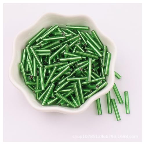 Wisafory 700pcs Glas Rocailles Perlen Röhrchen Stiftperlen Glass Bugle Beads Abstandsperlen Tube Beads Kleine Bastelperlen Zubehör für DIY Schmuckherstellung 2.5x15mm 100g Grün von Wisafory