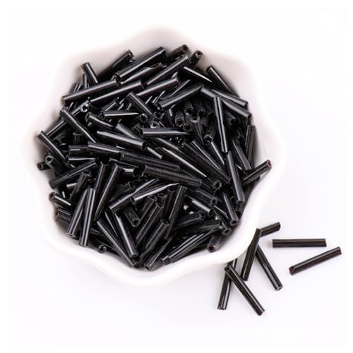 Wisafory 700pcs Glas Rocailles Perlen Röhrchen Stiftperlen Glass Bugle Beads Abstandsperlen Tube Beads Kleine Bastelperlen Zubehör für DIY Schmuckherstellung 2.5x15mm 100g Schwarz von Wisafory