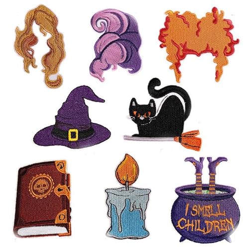 Wisafory 8 Stück Halloween Aufnäher Bügelbilder Stickerei Patches Aufnäher Halloween Deko Kostüm Aufbügler für Halloween Jeans Kostümzubehör Taschen T-Shirts Hüte Babys Kinder Gemischte Farben von Wisafory