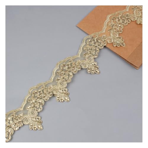 Wisafory 8 cm Spitzenband Stickerei Spitzenbesatz mit Pailletten Gesticktes Spitze Band Vintage Bastelkante für Nähen Handwerk Hochzeit Deko Scrapbooking Geschenkbox Kleidung Zubehör Gold 1 Yard von Wisafory