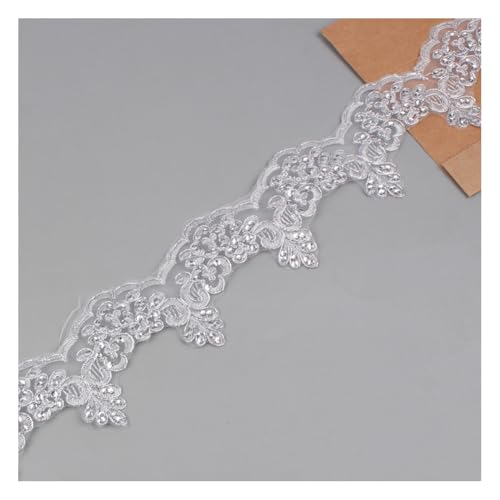 Wisafory 8 cm Spitzenband Stickerei Spitzenbesatz mit Pailletten Gesticktes Spitze Band Vintage Bastelkante für Nähen Handwerk Hochzeit Deko Scrapbooking Geschenkbox Kleidung Zubehör Silber 1 Yard von Wisafory