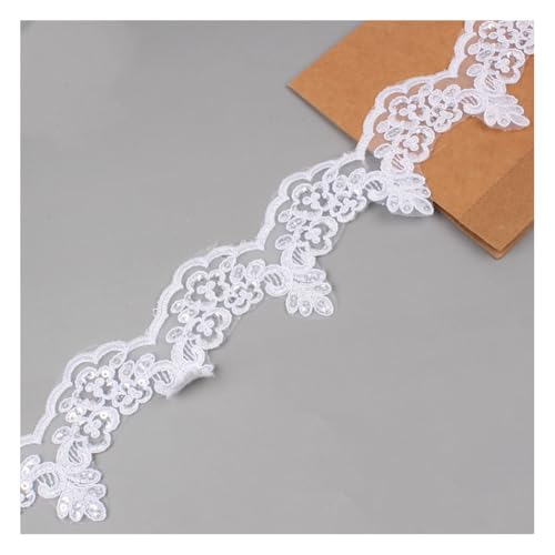 Wisafory 8 cm Spitzenband Stickerei Spitzenbesatz mit Pailletten Gesticktes Spitze Band Vintage Bastelkante für Nähen Handwerk Hochzeit Deko Scrapbooking Geschenkbox Kleidung Zubehör Weiß 1 Yard von Wisafory