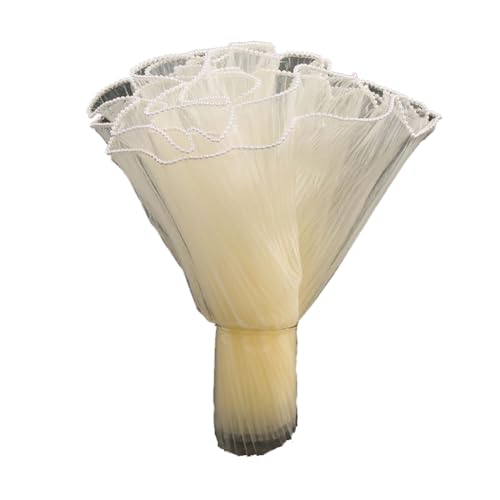 Wisafory 8M x 28cm Spitzenborte Rüschen Tüllstoff mit Perlen Trim Spitzenbordüre Organza Spitzenband zum Nähen Spitzenbesatz Tüllband für DIY Basteln Hochzeit Kostüm Dekoration Beige von Wisafory