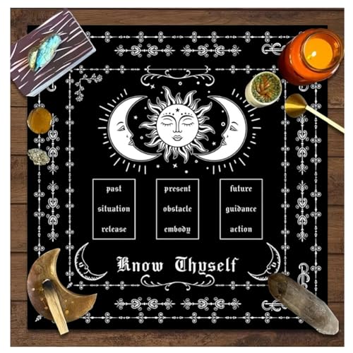 Wisafory Altartuch Tarotkarten Tischdecke Mond Phases Blumen Altardecke Spirituell Altar Tarot Tuch Hexerei Astrologie Tischtuch Quadratisch Wandteppich Himmlisches Decktuch Stil 12 49x49cm von Wisafory